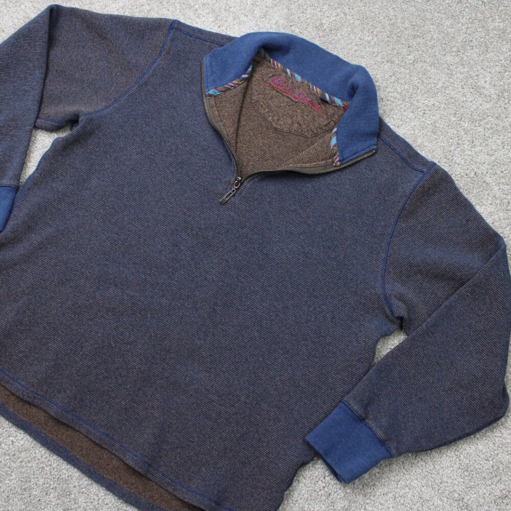 Robert Graham Sweatshirt Mens Large Blue 1/4 Zip 100% Cotton‎ Pullover Sweater - Picture 3 of 9